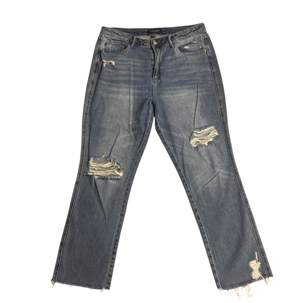 Judy‎ Blue Jean Womens 13 31 Blue Distressed Straight Leg Denim Raw Hem
